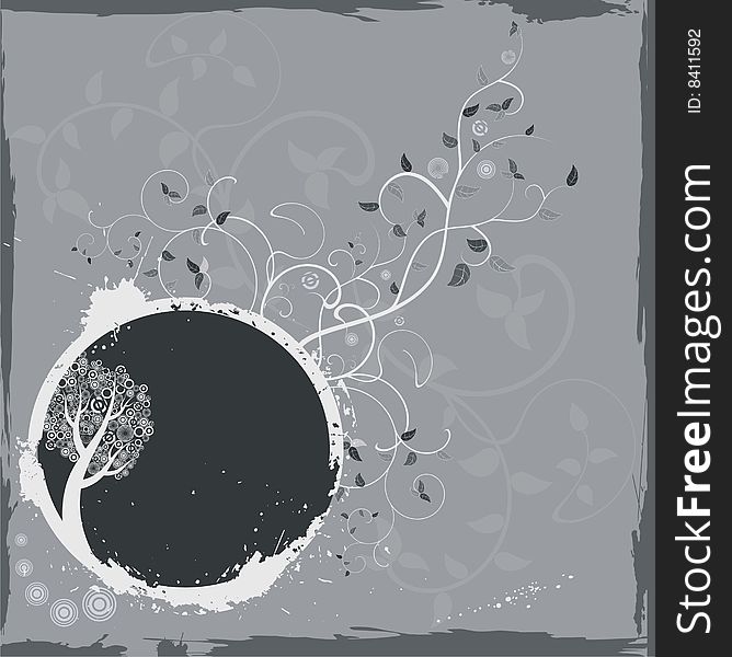 Grunge gray floral frame - vector illustration. Grunge gray floral frame - vector illustration