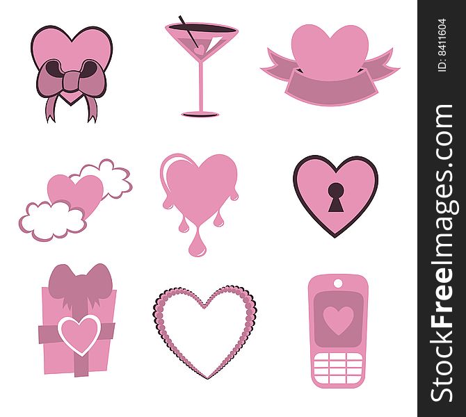 Vector illustration of Love icons.  Ideal for Valetine Cards decoration