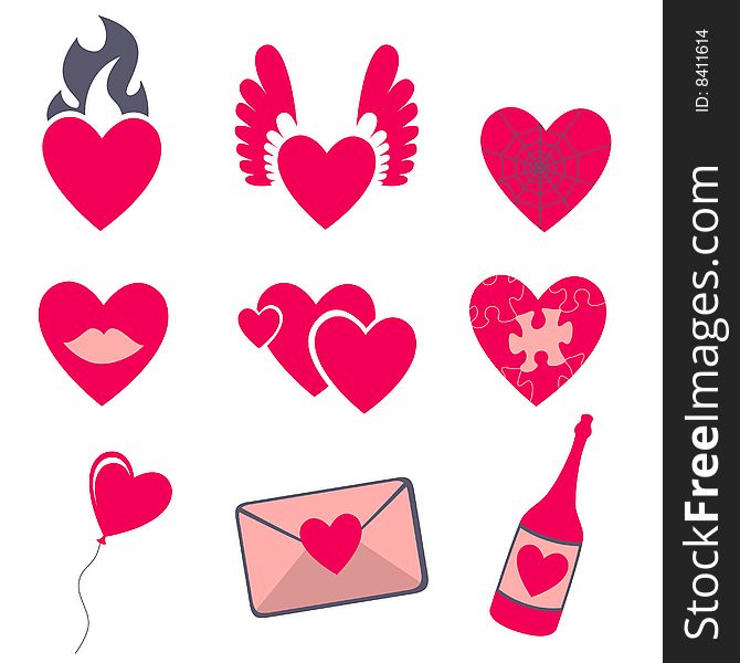 Vector illustration of Love icons.  Ideal for Valetine Cards decoration