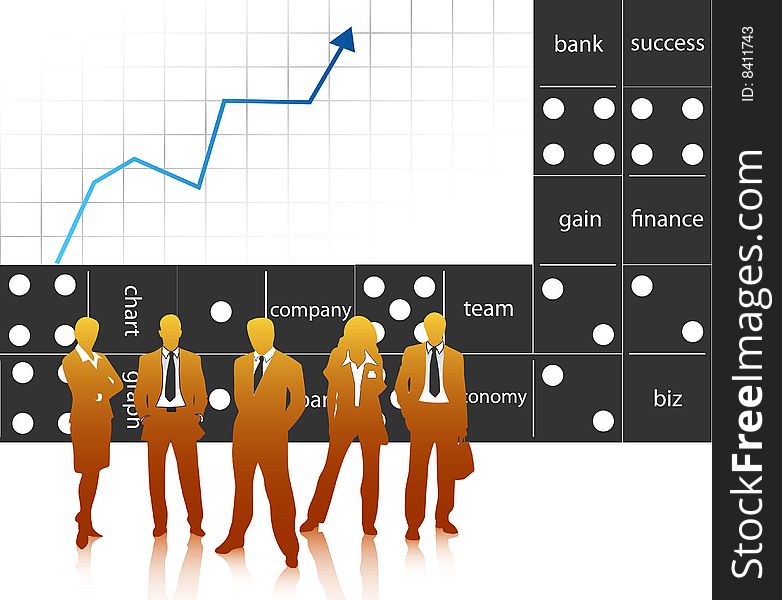 Vector illustration of business people with domino