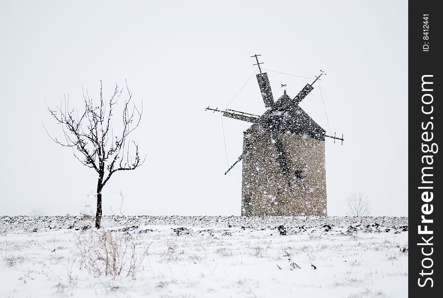 Windmill In Snowfall