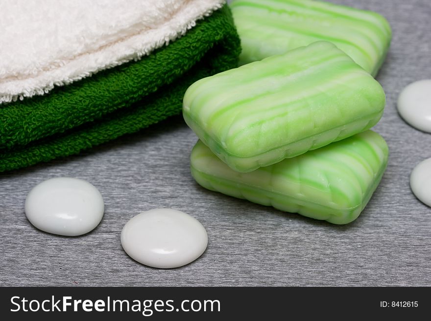 Spa essentials, soap and towels