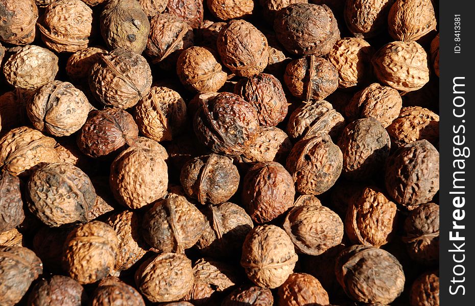 Closeup of Dried Walnuts Background