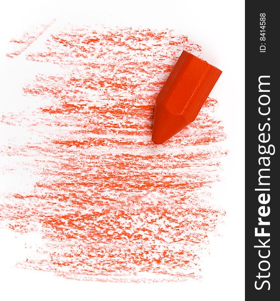 One red wax crayon with backgrounds on white