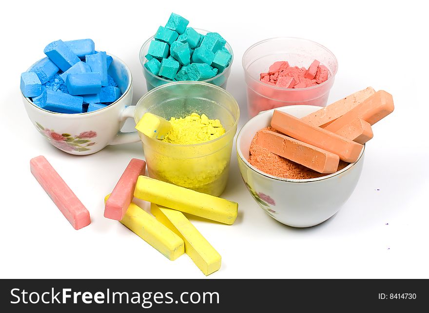 Several Colors Crushed Chalk In Tubes And Caps