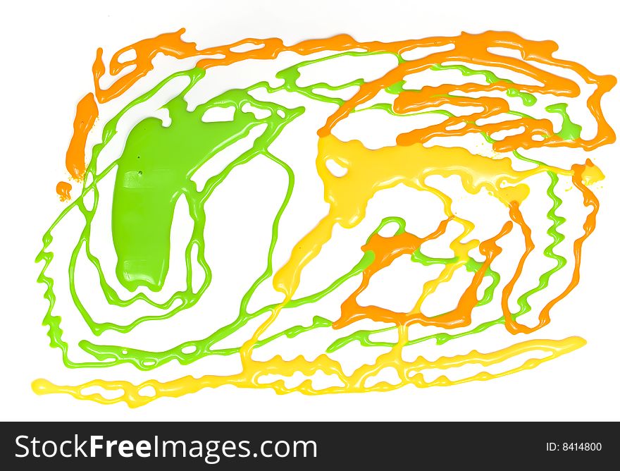 Abstract composition from glass deco paints green, yellow and orange colors.