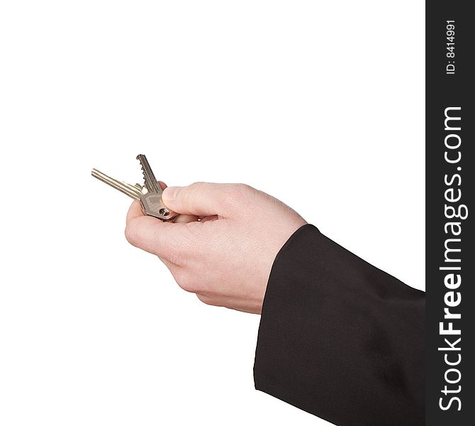 Concept of handing over the keys. Key to a new life (Isolated)