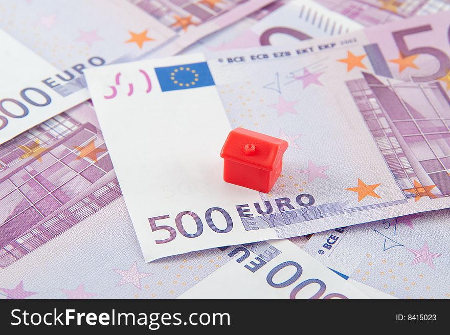 Plastic house on five hundred euro notes. Plastic house on five hundred euro notes