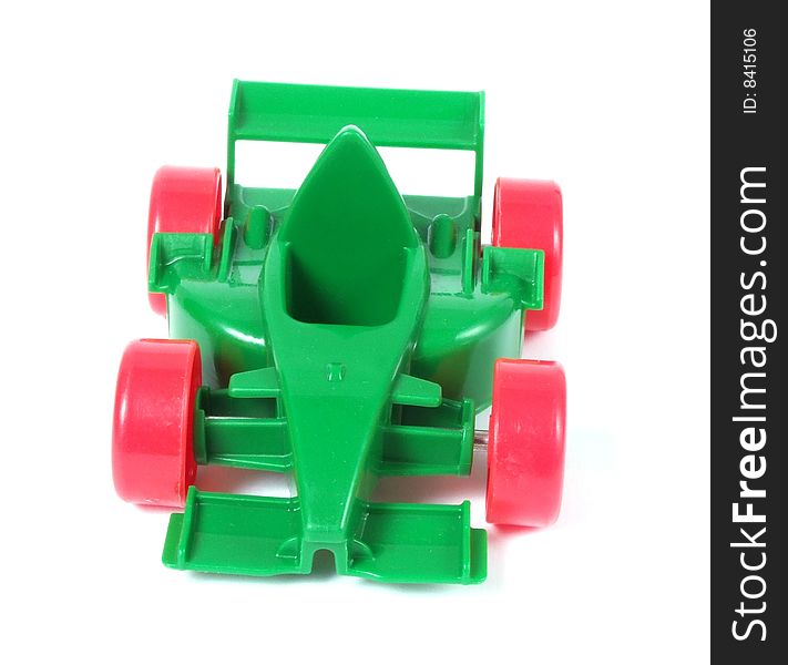 Green toy car f1 isolated on white background. Green toy car f1 isolated on white background