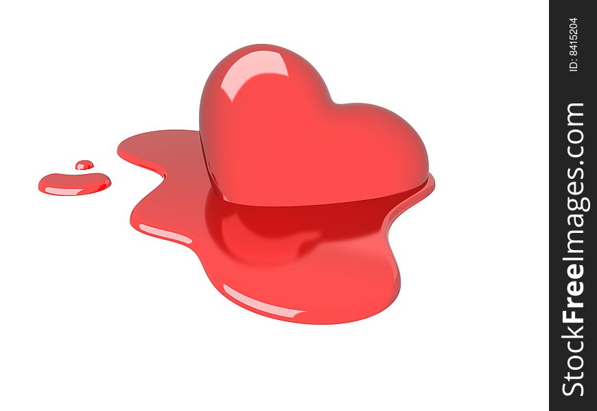 Wounded heart lies in the puddle of blood. Wounded heart lies in the puddle of blood