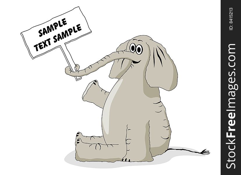 Illustration of a happy elephant sitting down and holding a sign - replaceable text. Illustration of a happy elephant sitting down and holding a sign - replaceable text.