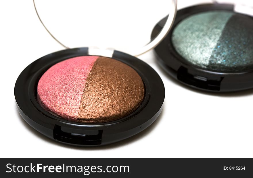 Pink and green make-up eyeshadows
