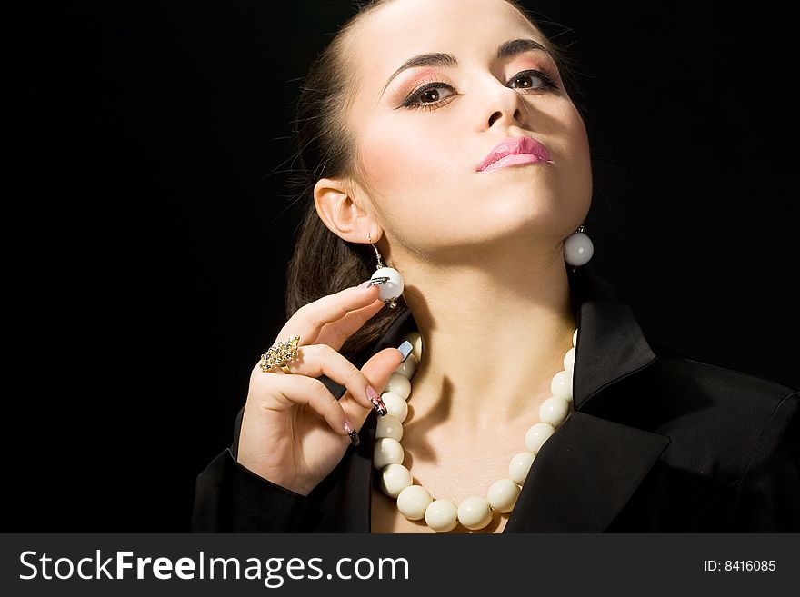 Attractive businesswoman in black suit