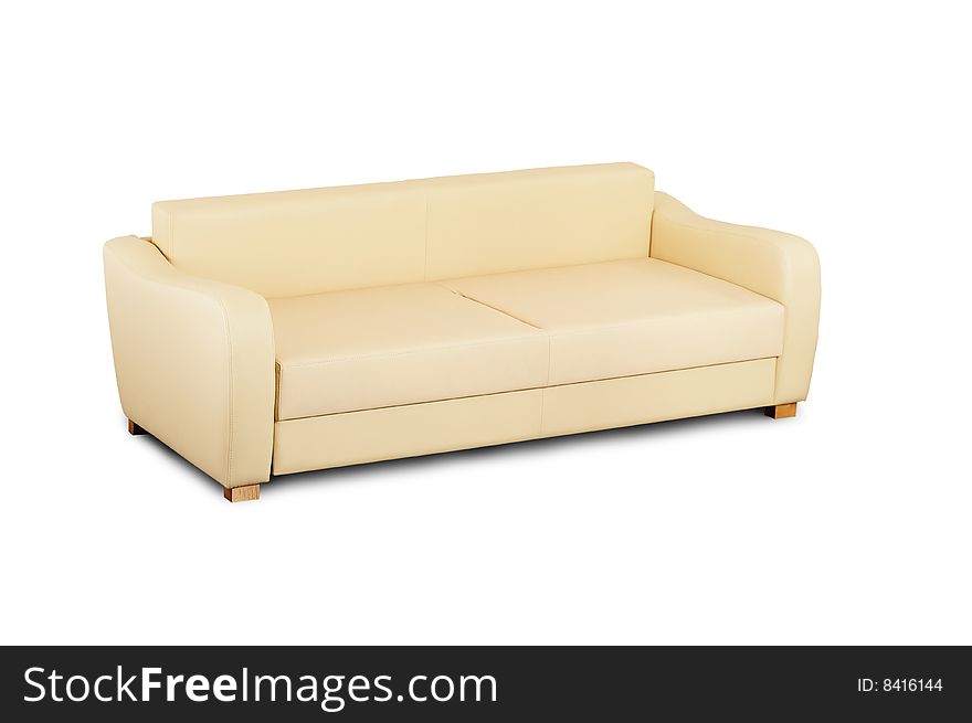 Bright leather sofa isolated on a white background.