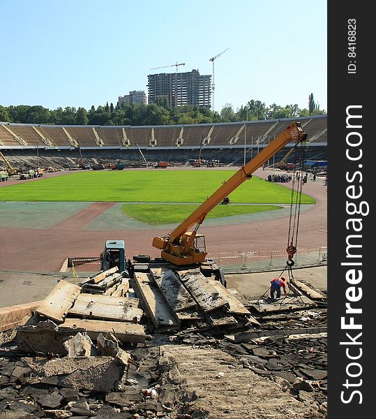 Construction activity on a sport stadium