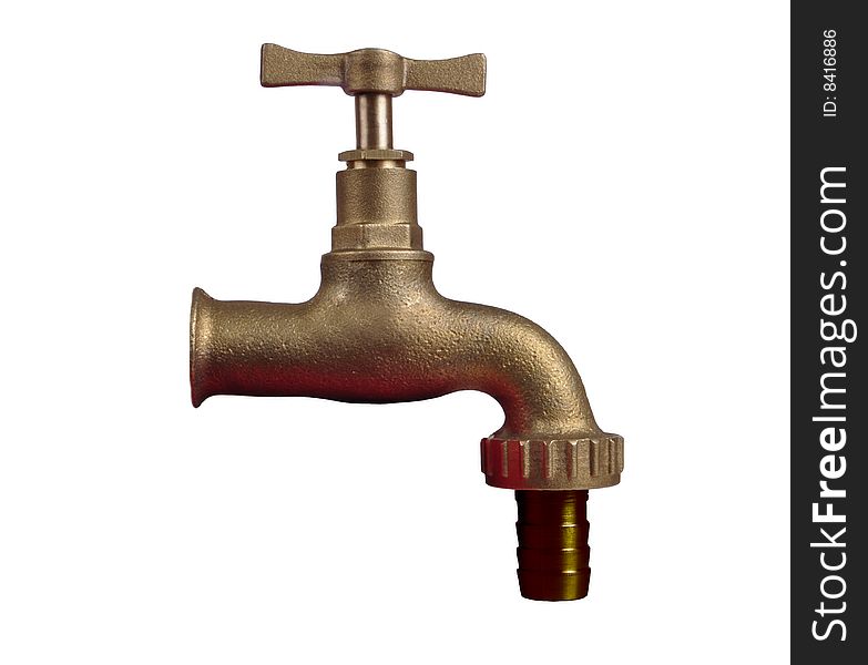 A brass tap, isolated on white.