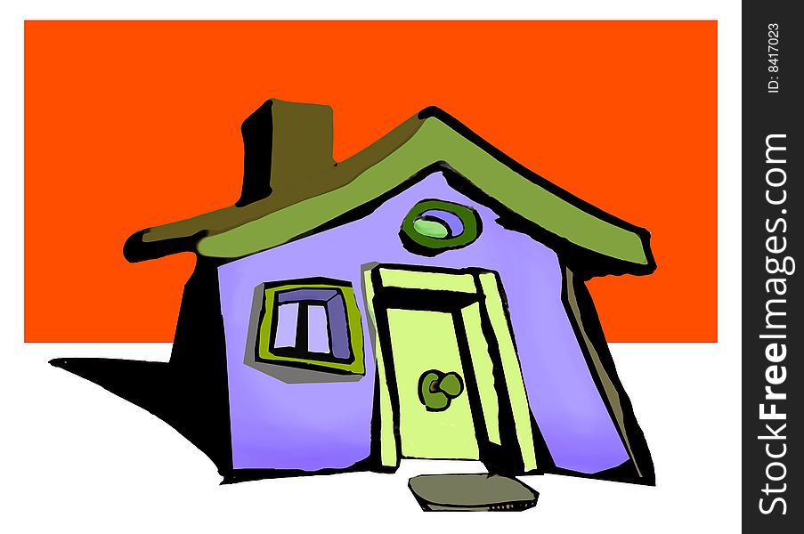 Illustration of a house with a red background