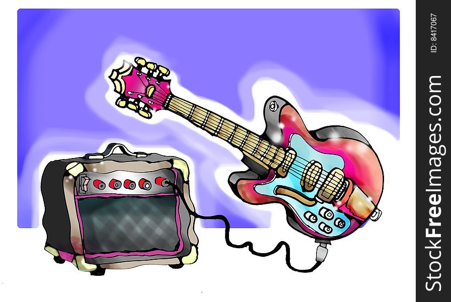 Illustration of a guitar with an amplifier