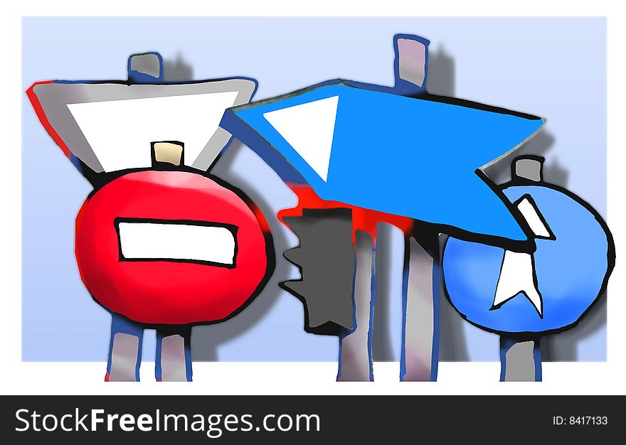 Illustration of traffic signs with blue background
