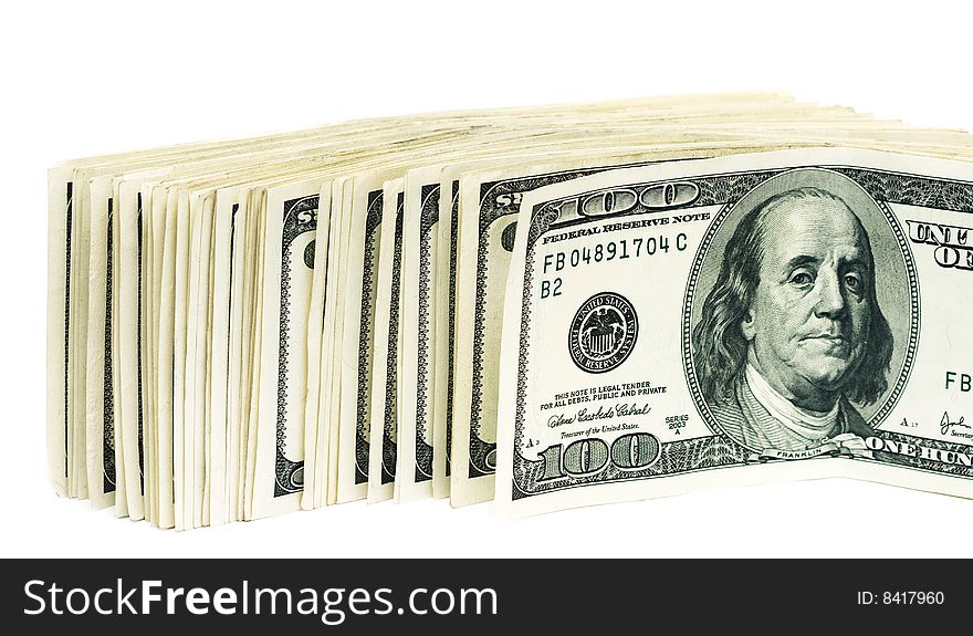 One hundred dollars on white background