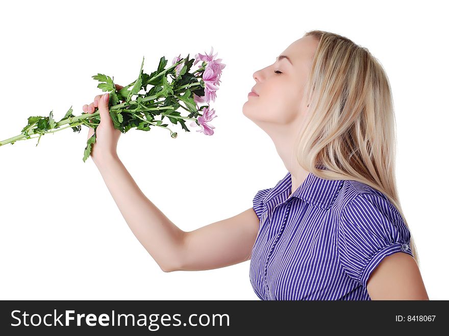 Portraite of beautiful woman with bouquet of flowers. Portraite of beautiful woman with bouquet of flowers