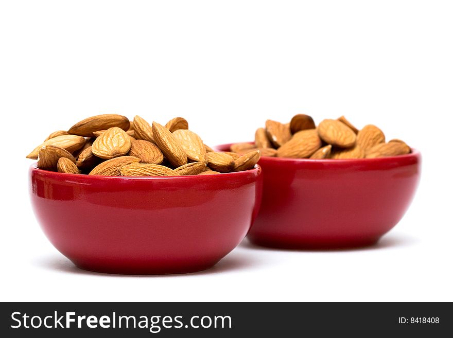 Almonds in red dish