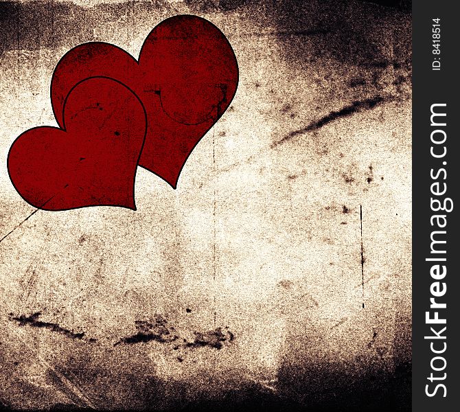 Two hearts on vintage grunge background. Two hearts on vintage grunge background
