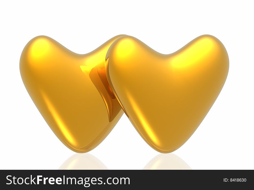 Golden hearts isolated in white background