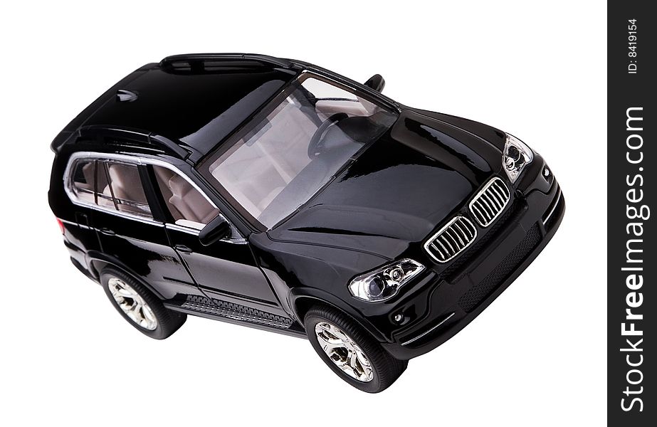Model black modern car on white background.