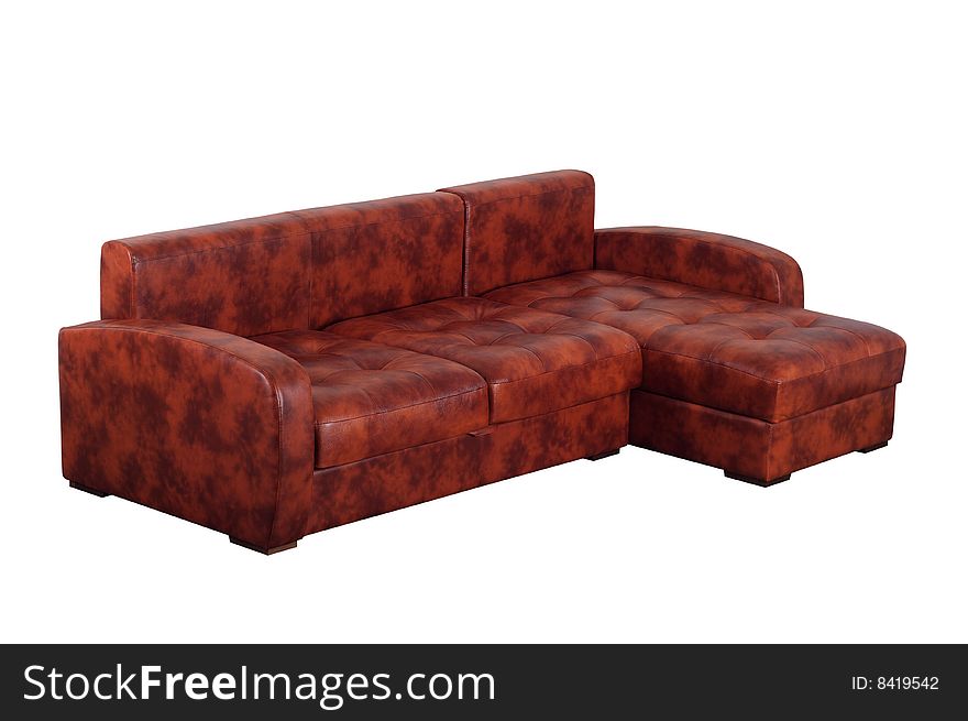 Brown leather sofa isolated on a white background.