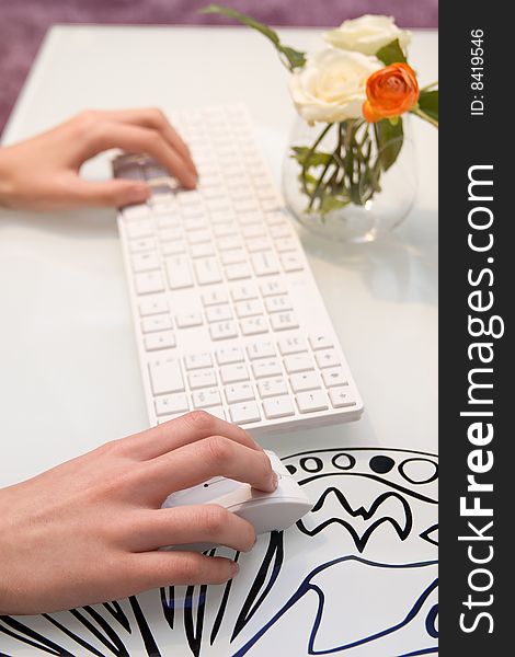 Businesswoman Working On White Keyboard