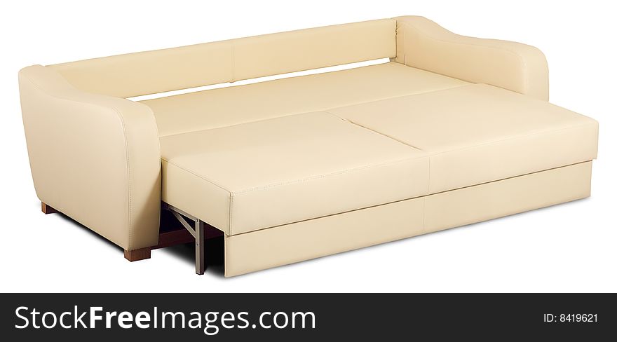 Open small bright sofa isolated on a white background.