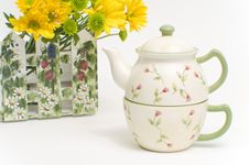 Teapot And Cup With Yellow Flowers Stock Photo Teapot And Cup With Yellow Flowers Stock Photo