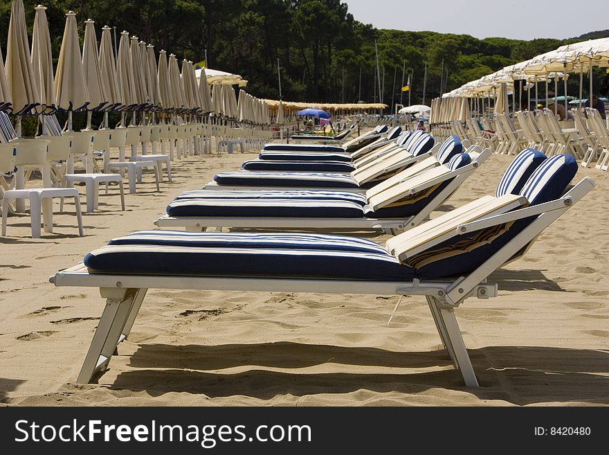 Rows of Beach chairs all lined up and waiting. Rows of Beach chairs all lined up and waiting