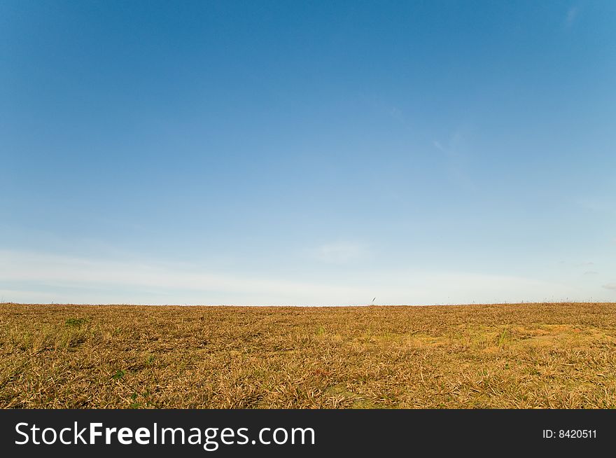 Almost cloudless sky above a dry grassy ridge. Almost cloudless sky above a dry grassy ridge