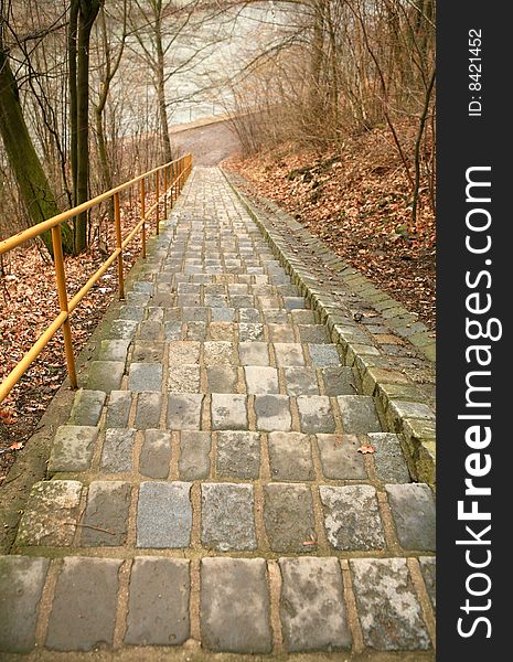 Stoned stairs in autumn park