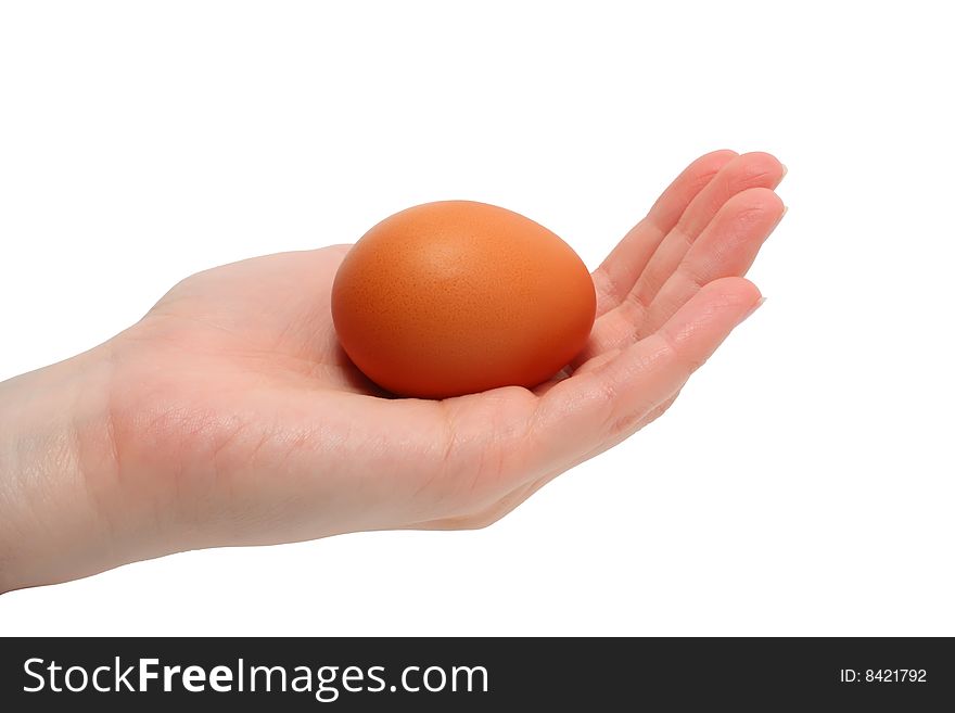 Hand with an egg on a white backgroung