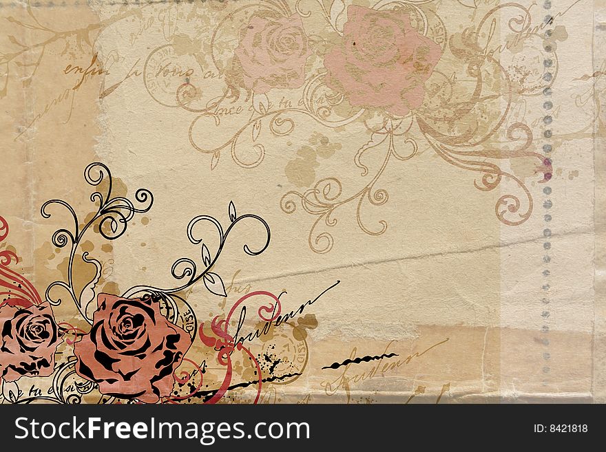 Illustration of roses on vintage paper. Illustration of roses on vintage paper