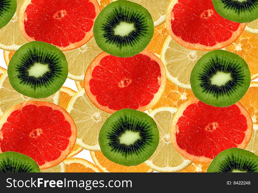 Fruit background from kiwi, orange, lemons