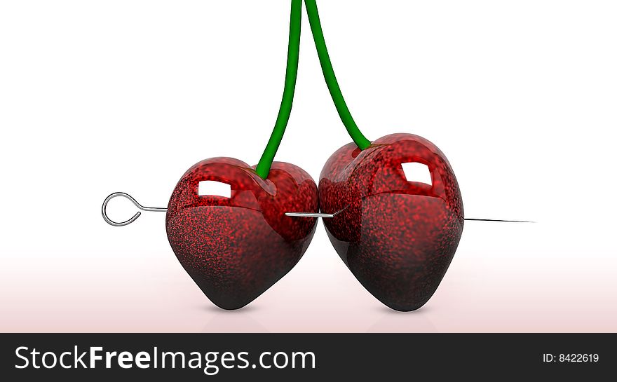 Heart cherry pierce pin on gradient background
