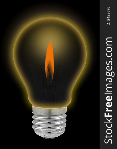 Electric bulb in fire. Eco concept.