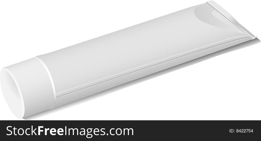 The vector image of a tube for a tooth-paste in grey tones, on a white background.