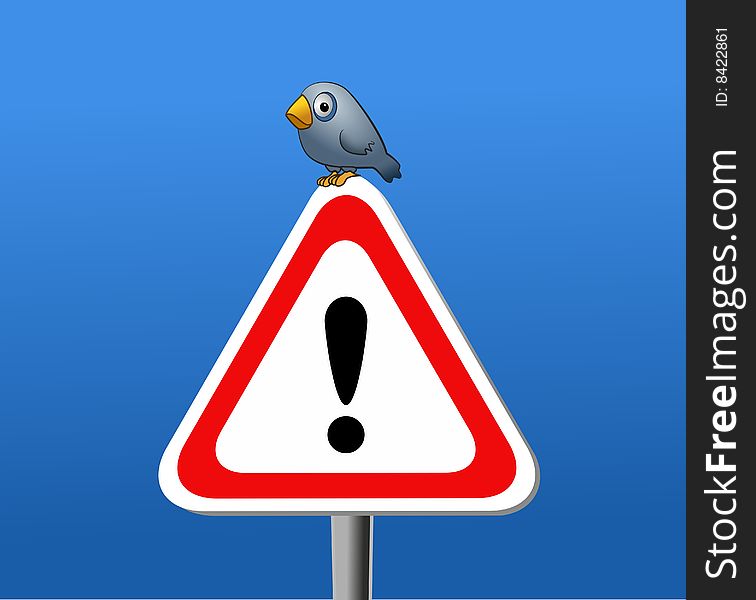 Illustration of a bird on sign attention. Illustration of a bird on sign attention