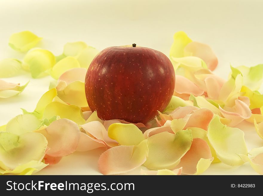 Apple with aromatic rose leave