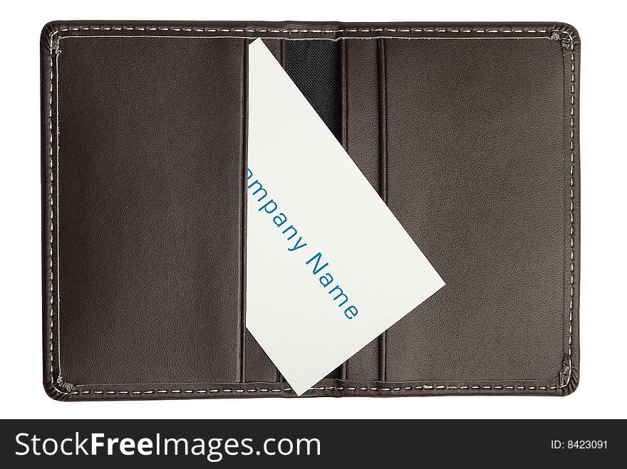 Single Business Card In Open Leather Holder