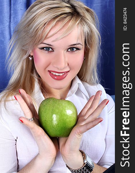 Lovely girl with green apple. Lovely girl with green apple