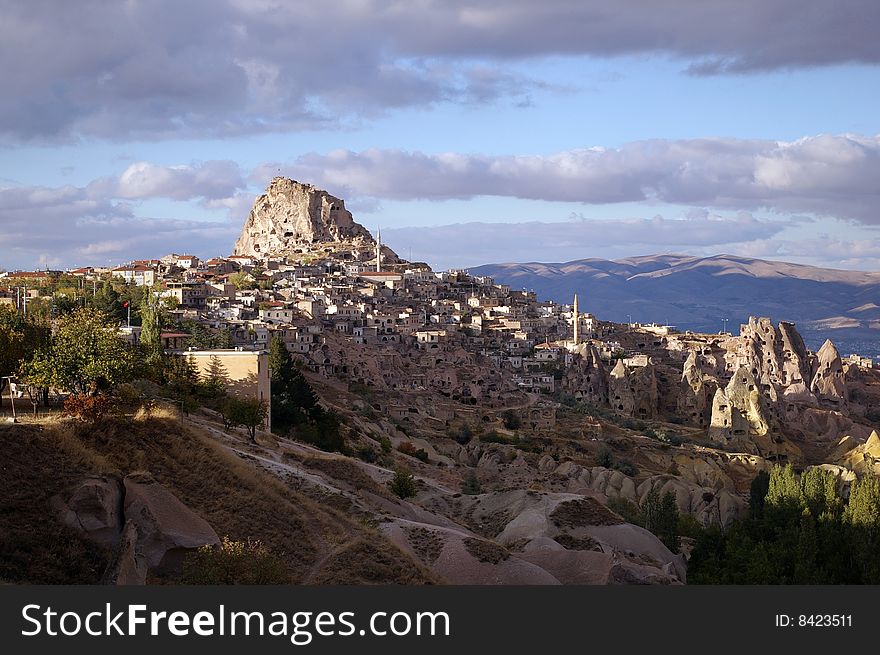 The natural rock citadel of Uchisar in Cappadocia