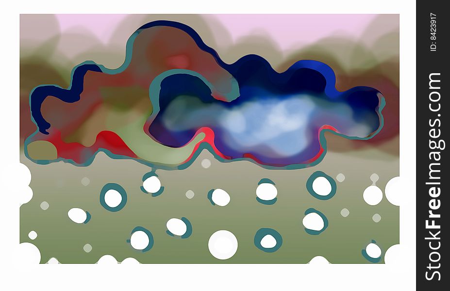 Illustration of clouds and snow with purple -green background