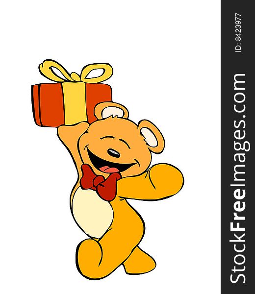 Teddy Bear With Gift Illustration