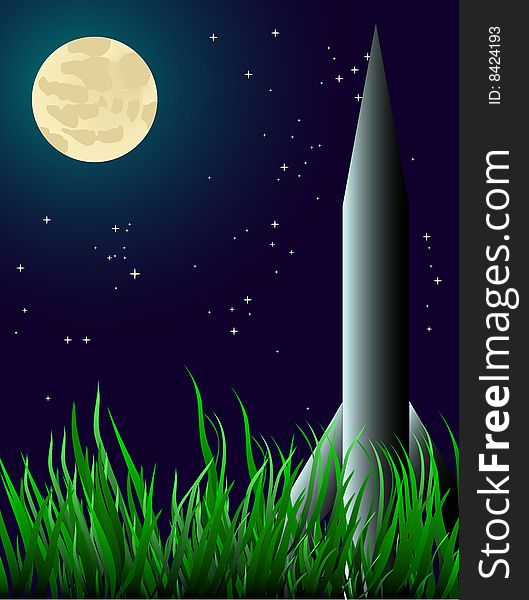 A  silvery rocket on the grass in the moonlight.AI file is attached. Gradient used. A  silvery rocket on the grass in the moonlight.AI file is attached. Gradient used.